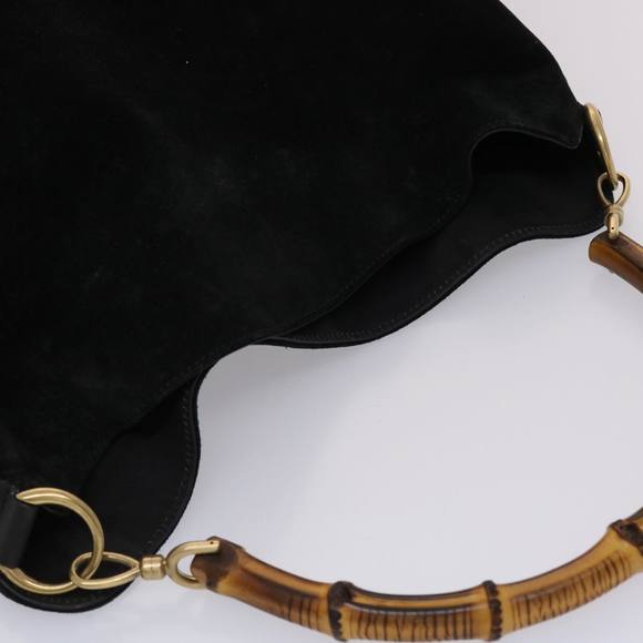 GUCCI Bamboo Hand Bag Suede 2way Black Auth ar9709B - Picture 6 of 16